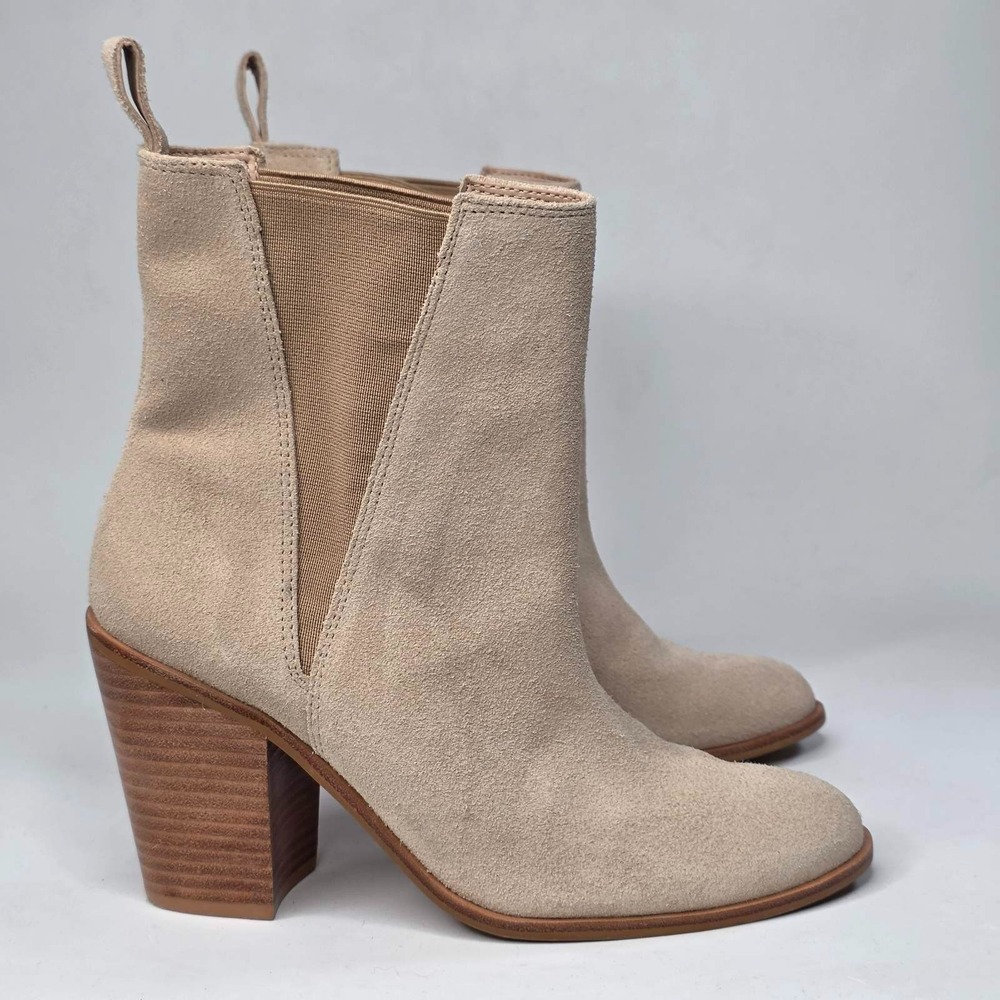 Kaanas Women's Ankle Boots Size 7 M Beige Suede Western Block Heel Pull On Shoes